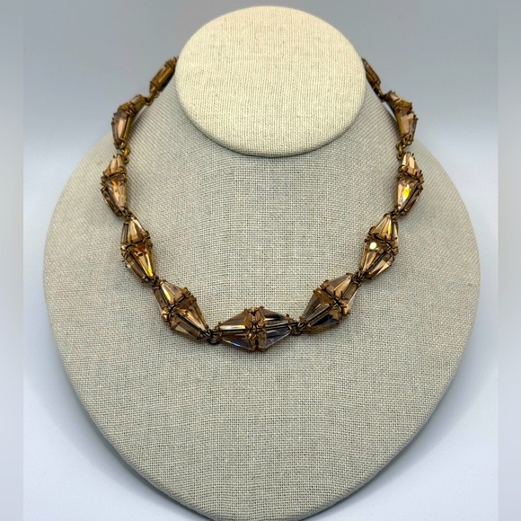 Vintage J. Crew Crystal Necklace Blush Champagne Gold Tone Choker Necklace - Picture 1 of 5